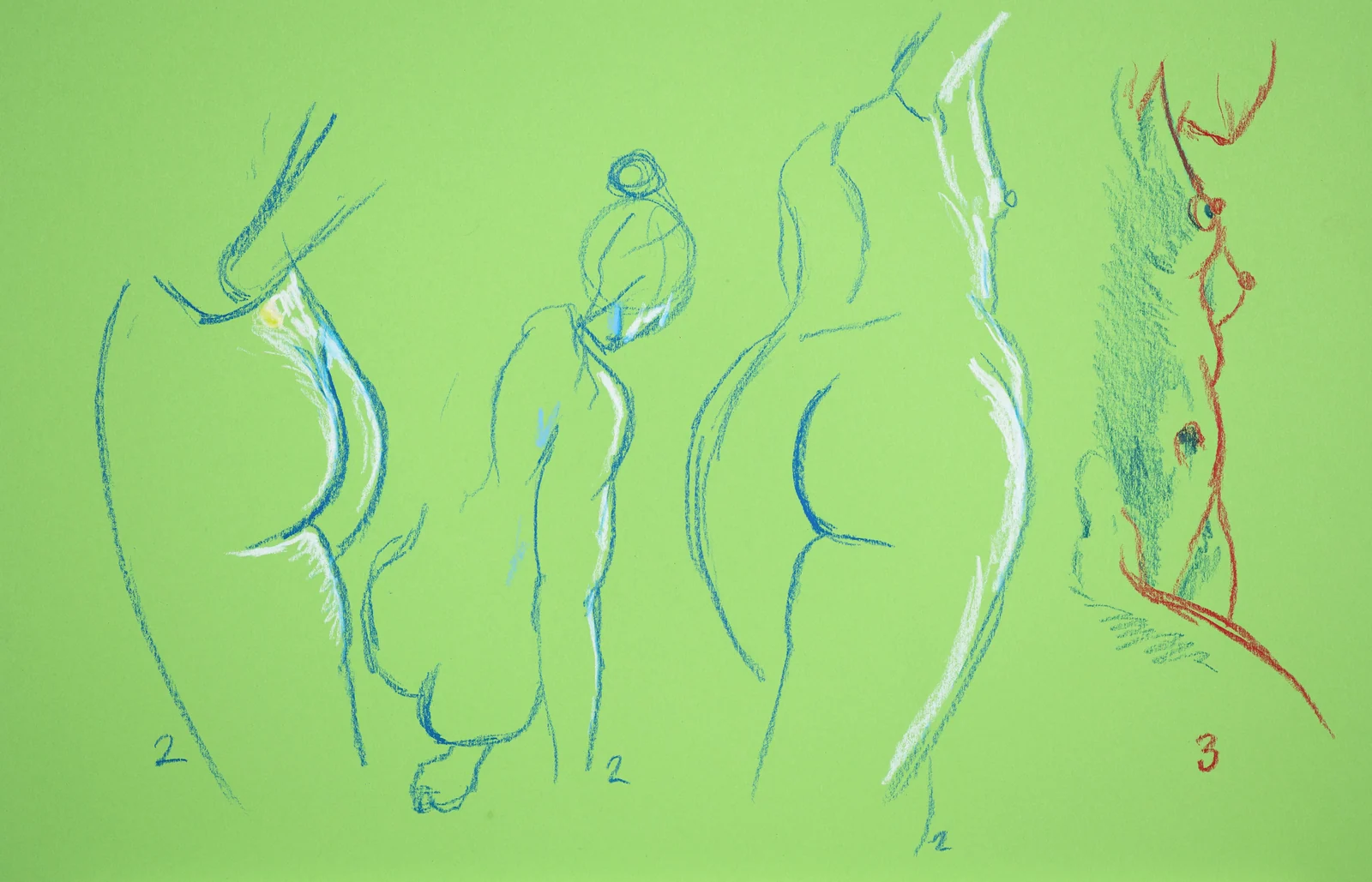 Gesture sheet, 4 poses by Riley Adamson