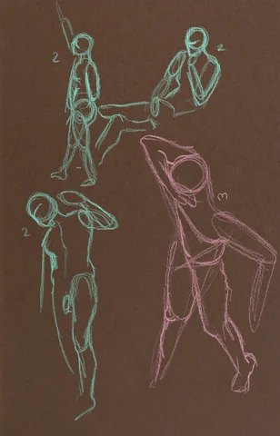 Gesture sheet, 4 poses by Riley Adamson