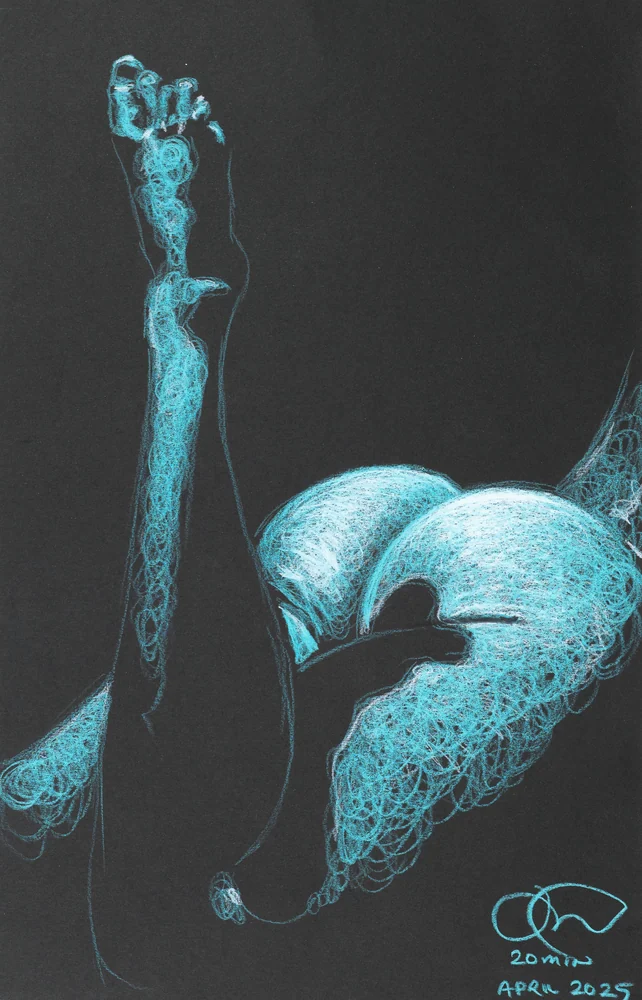Lying-prone figure, from-below view by Riley Adamson