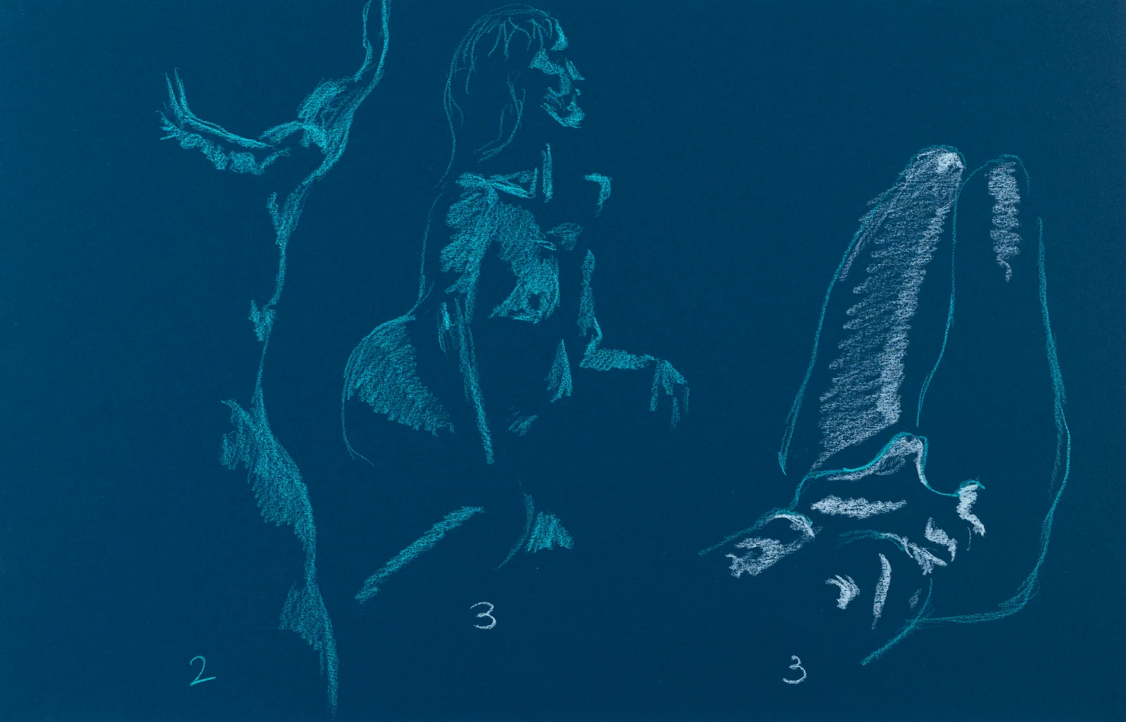 Gesture sheet, 3 poses by Riley Adamson