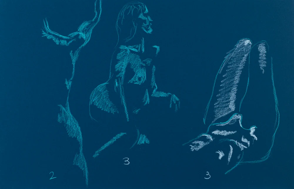 Gesture sheet, 3 poses by Riley Adamson