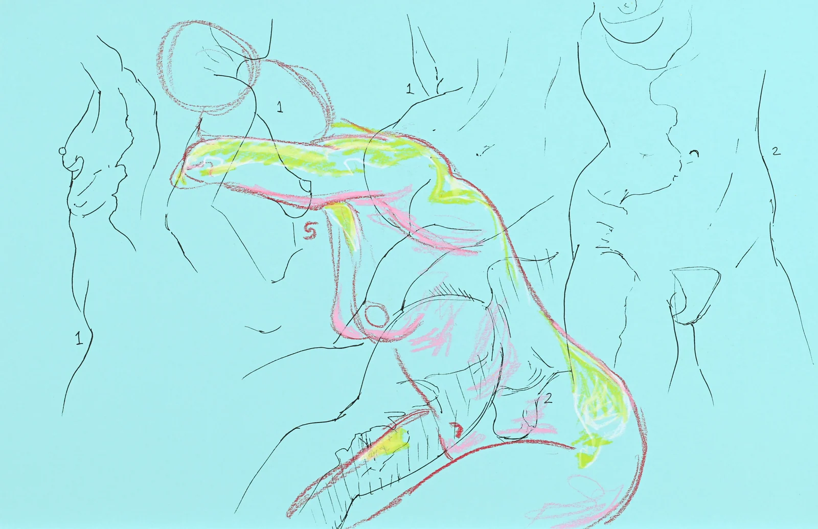 Gesture sheet, 5 poses by Riley Adamson
