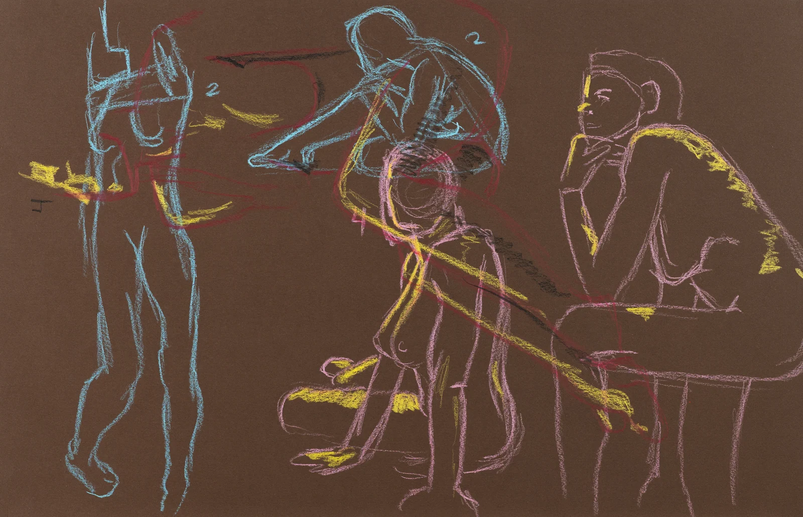 Gesture sheet, 4 poses by Riley Adamson