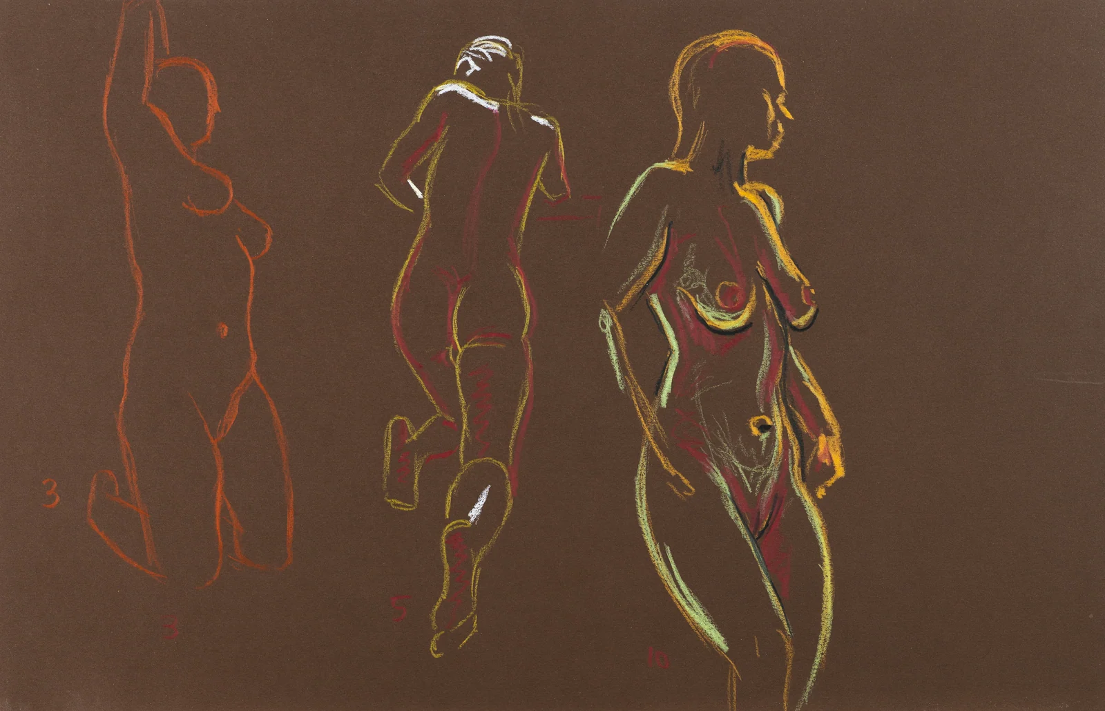 Gesture sheet, 3 poses by Riley Adamson