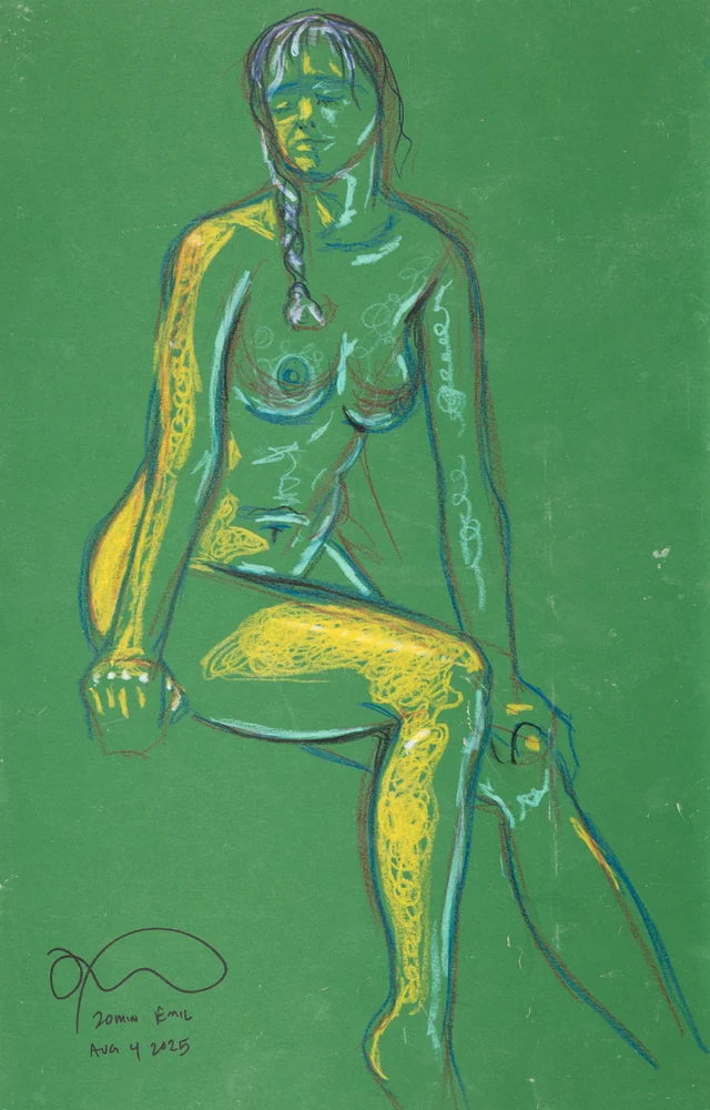 Seated figure, front view by Riley Adamson