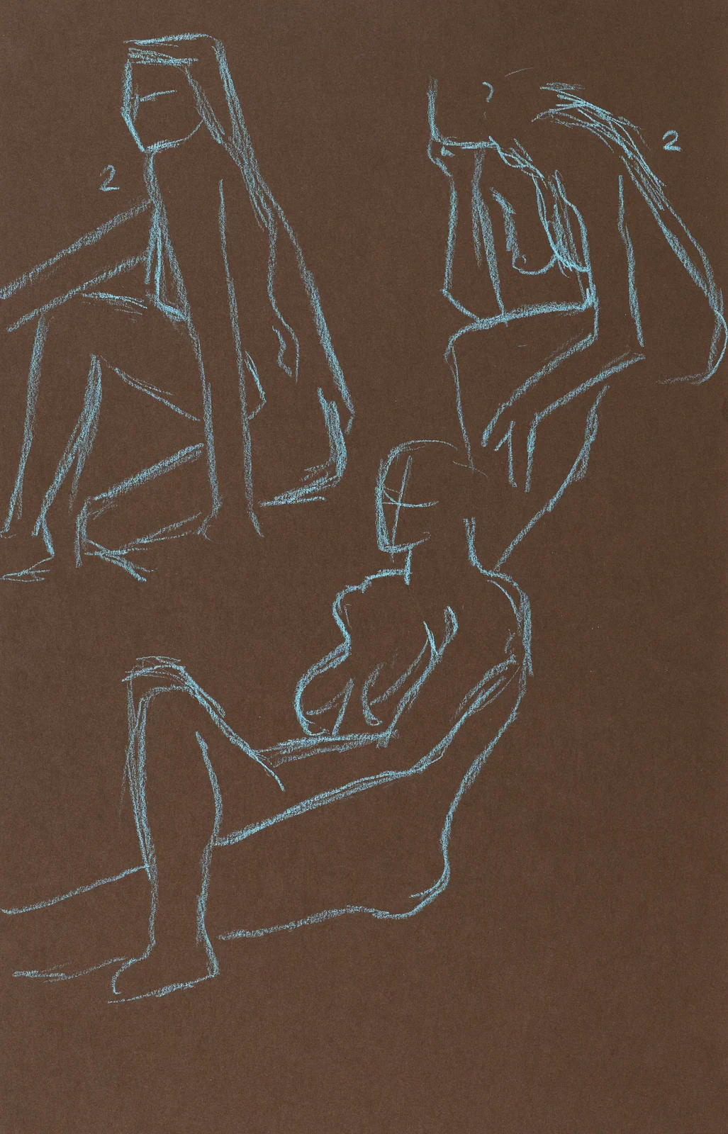 Gesture sheet, 3 poses by Riley Adamson