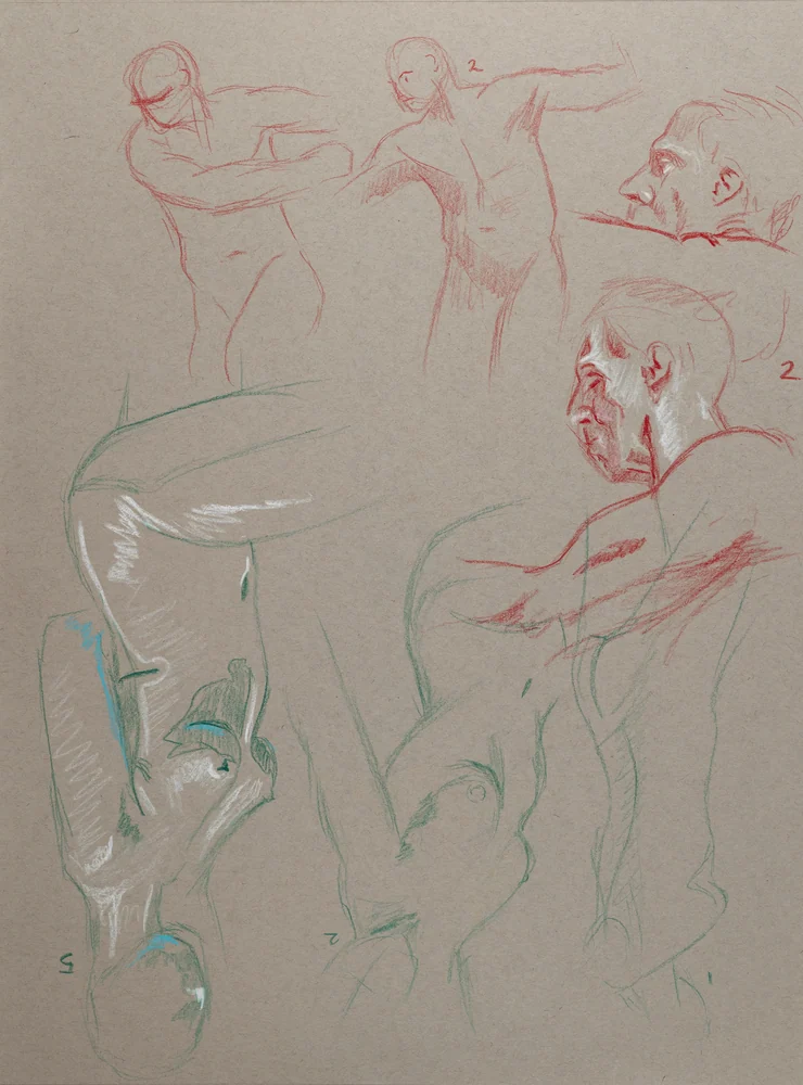 Gesture sheet, 5 poses by Riley Adamson