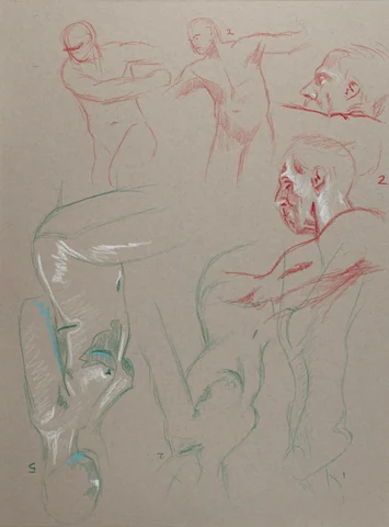 Gesture sheet, 5 poses by Riley Adamson