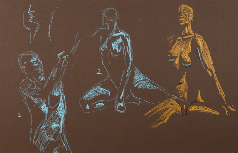 Gesture sheet, 4 poses by Riley Adamson