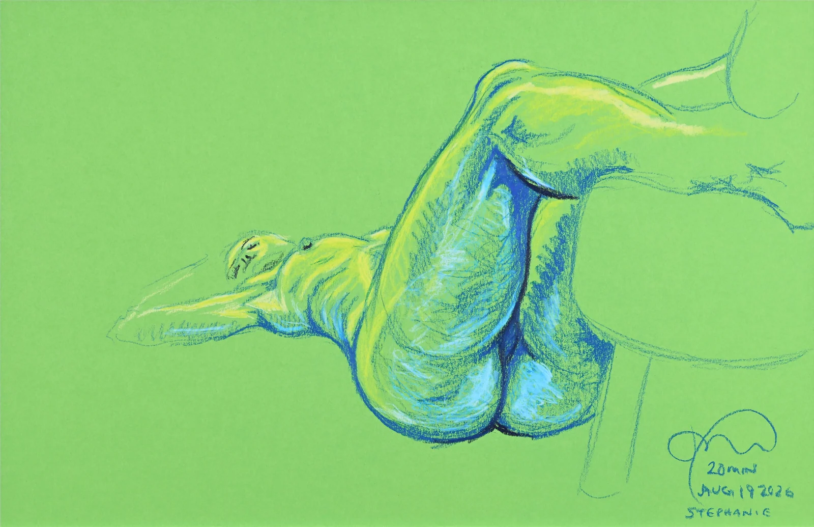 Lying-prone figure, from-below view by Riley Adamson