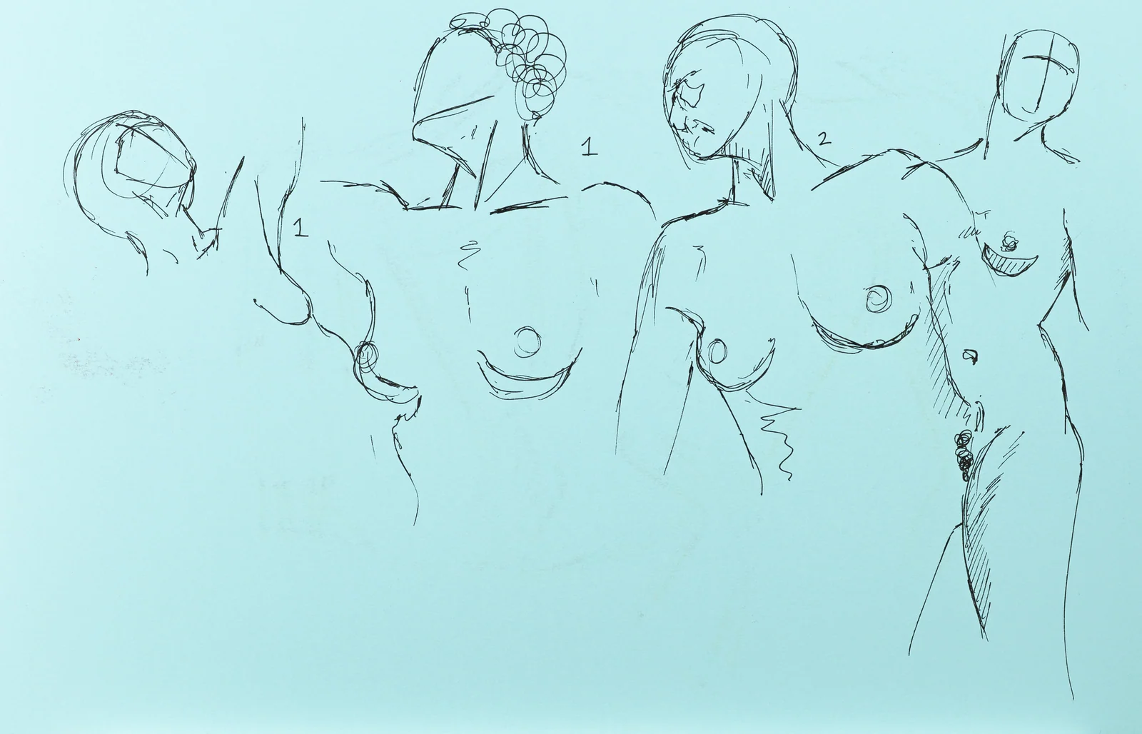 Gesture sheet, 5 poses by Riley Adamson