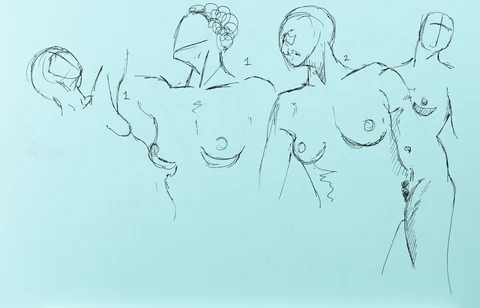 Gesture sheet, 5 poses by Riley Adamson