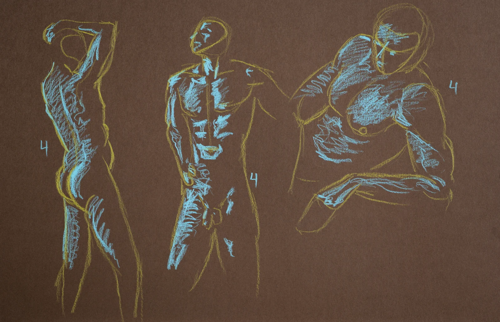 Gesture sheet, 3 poses by Riley Adamson