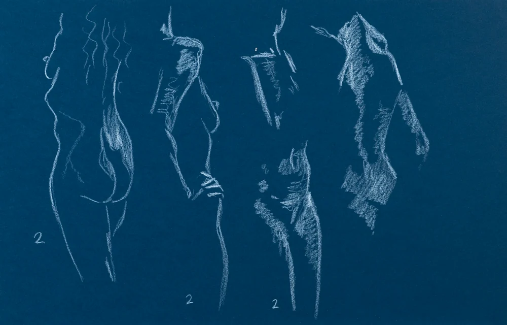 Gesture sheet, 3 poses by Riley Adamson