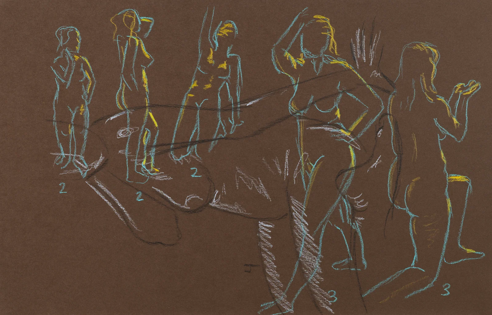 Gesture sheet, 5 poses by Riley Adamson