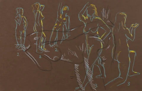 Gesture sheet, 5 poses by Riley Adamson