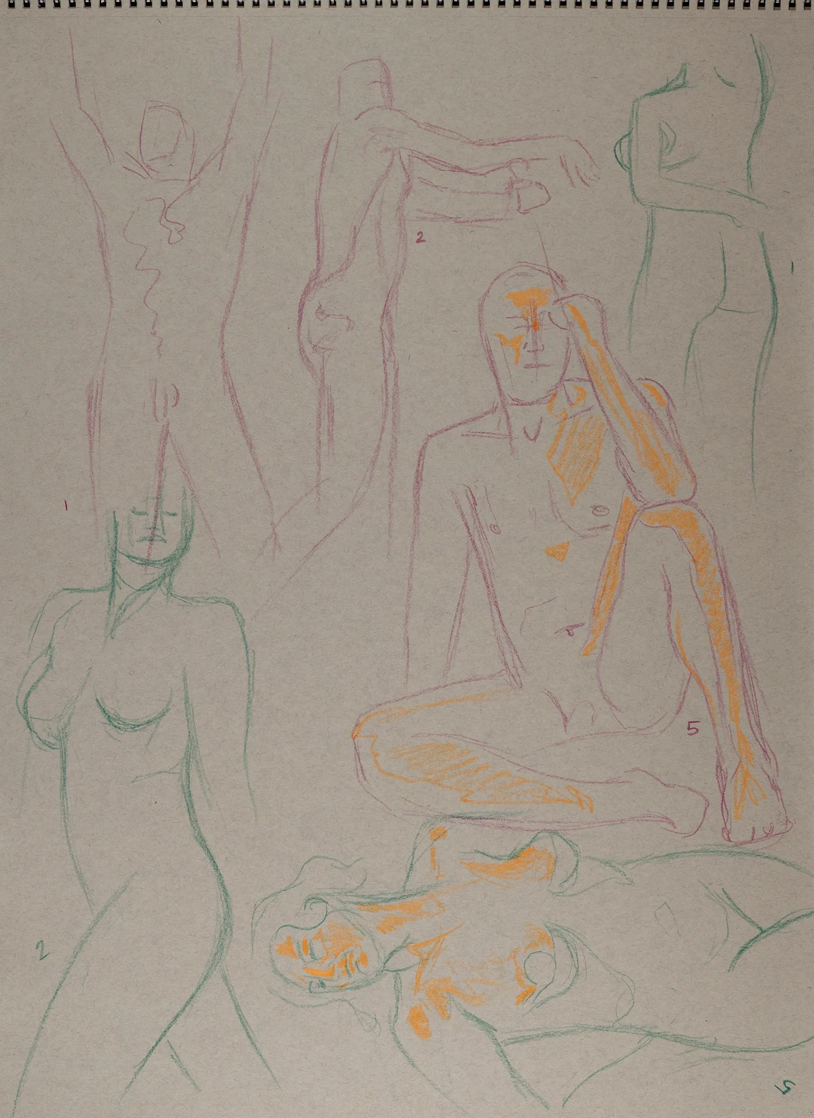 Gesture sheet, 6 poses by Riley Adamson