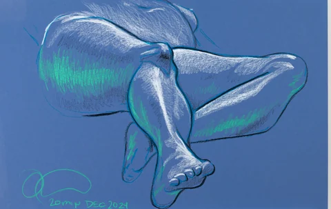 Seated figure, from-below view by Riley Adamson