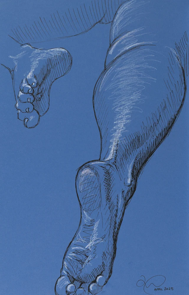 Lying-prone figure, from-below view by Riley Adamson