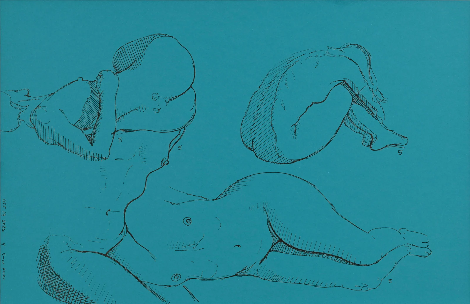 Gesture sheet, 3 poses by Riley Adamson
