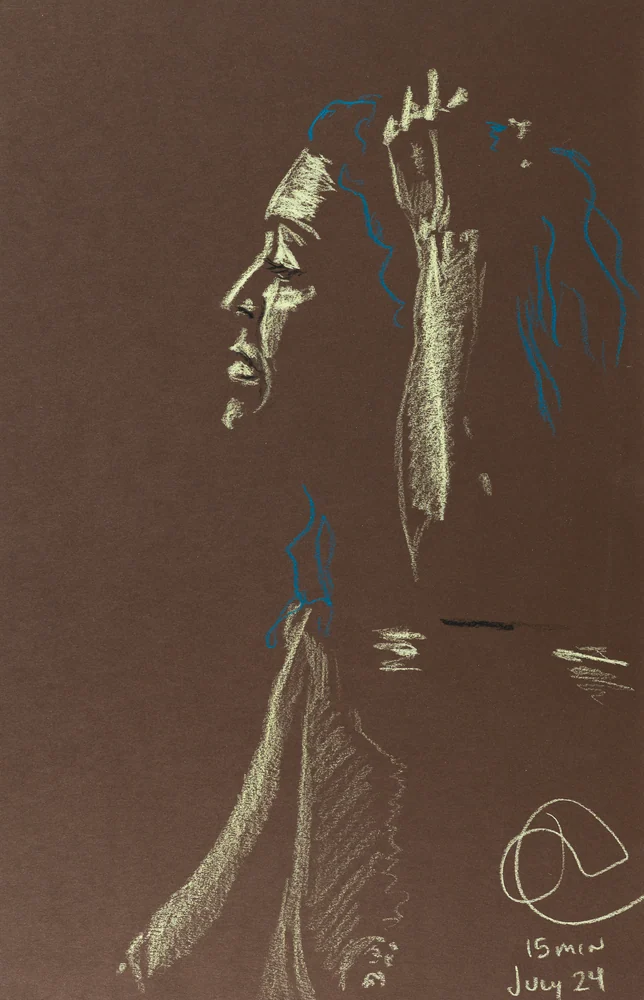 Seated figure, side view by Riley Adamson