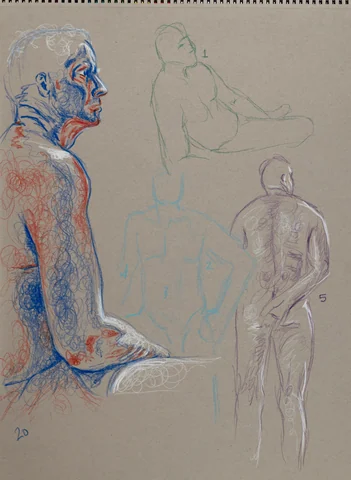 Gesture sheet, 4 poses by Riley Adamson