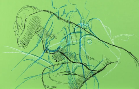 Gesture sheet, 4 poses by Riley Adamson
