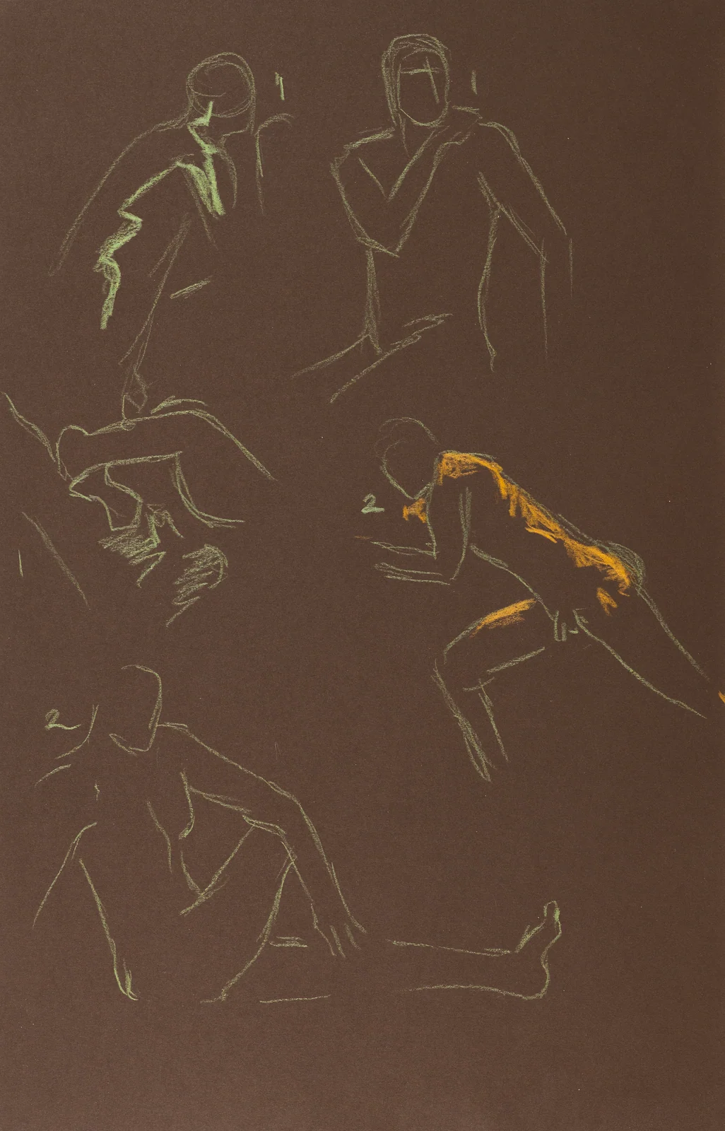 Gesture sheet, 5 poses by Riley Adamson