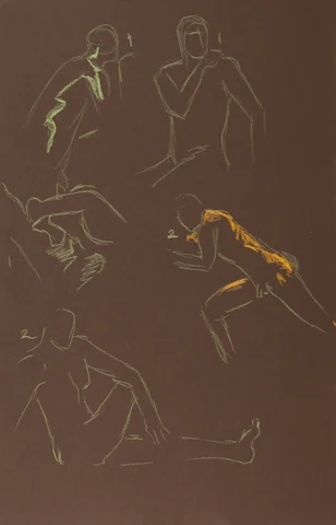 Gesture sheet, 5 poses by Riley Adamson