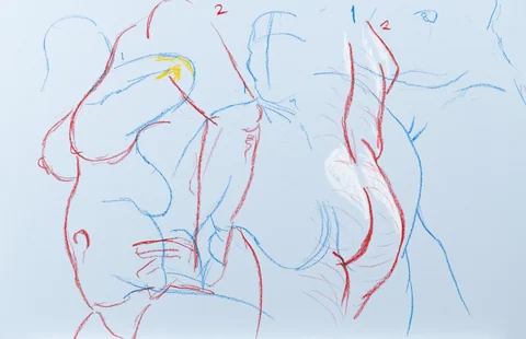 Gesture sheet, 2 poses by Riley Adamson