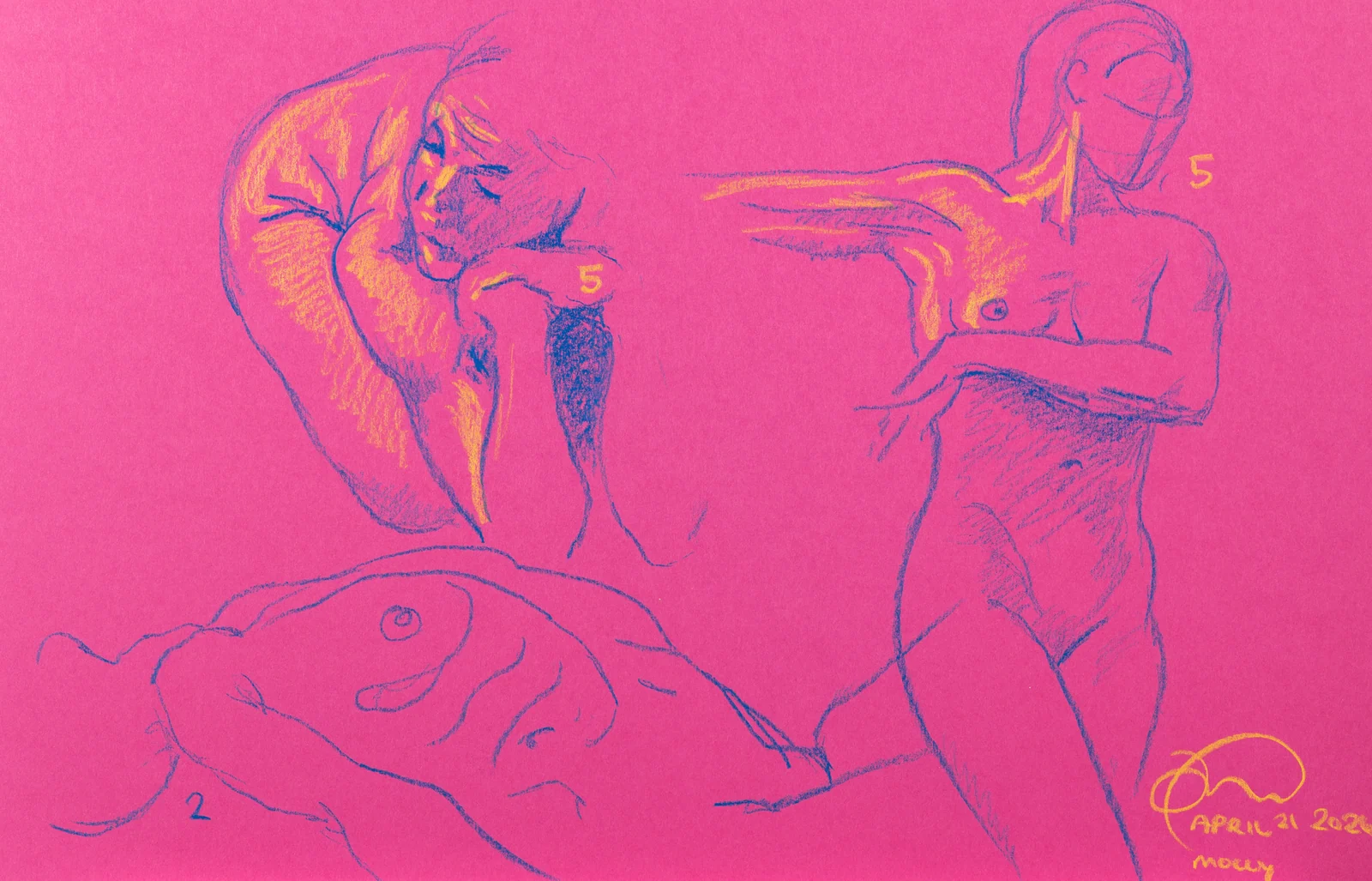 Gesture sheet, 3 poses by Riley Adamson