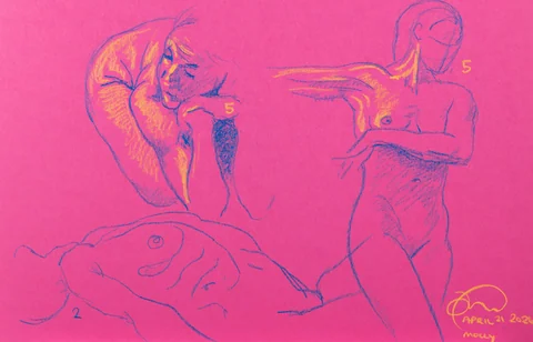 Gesture sheet, 3 poses by Riley Adamson