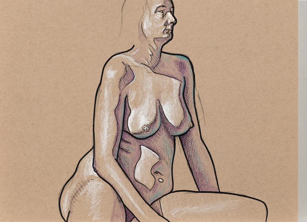 Seated figure, front view by Riley Adamson