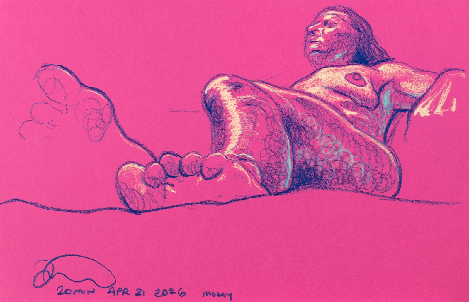 Seated figure, from-below view by Riley Adamson