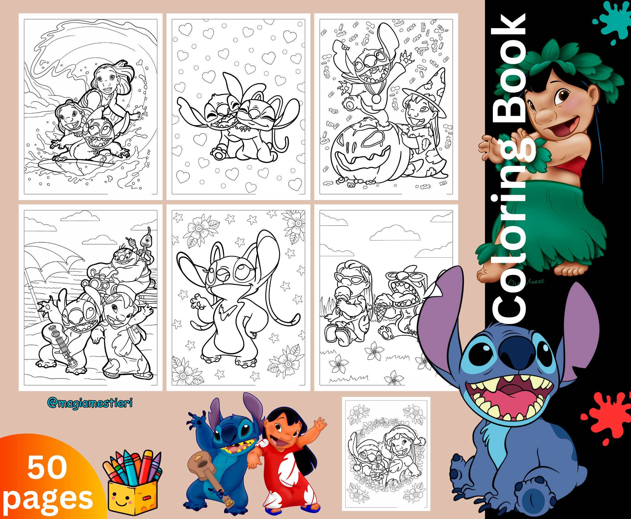 Lilo & Stitch coloring Pages - 50 Sheets - Kids Activity