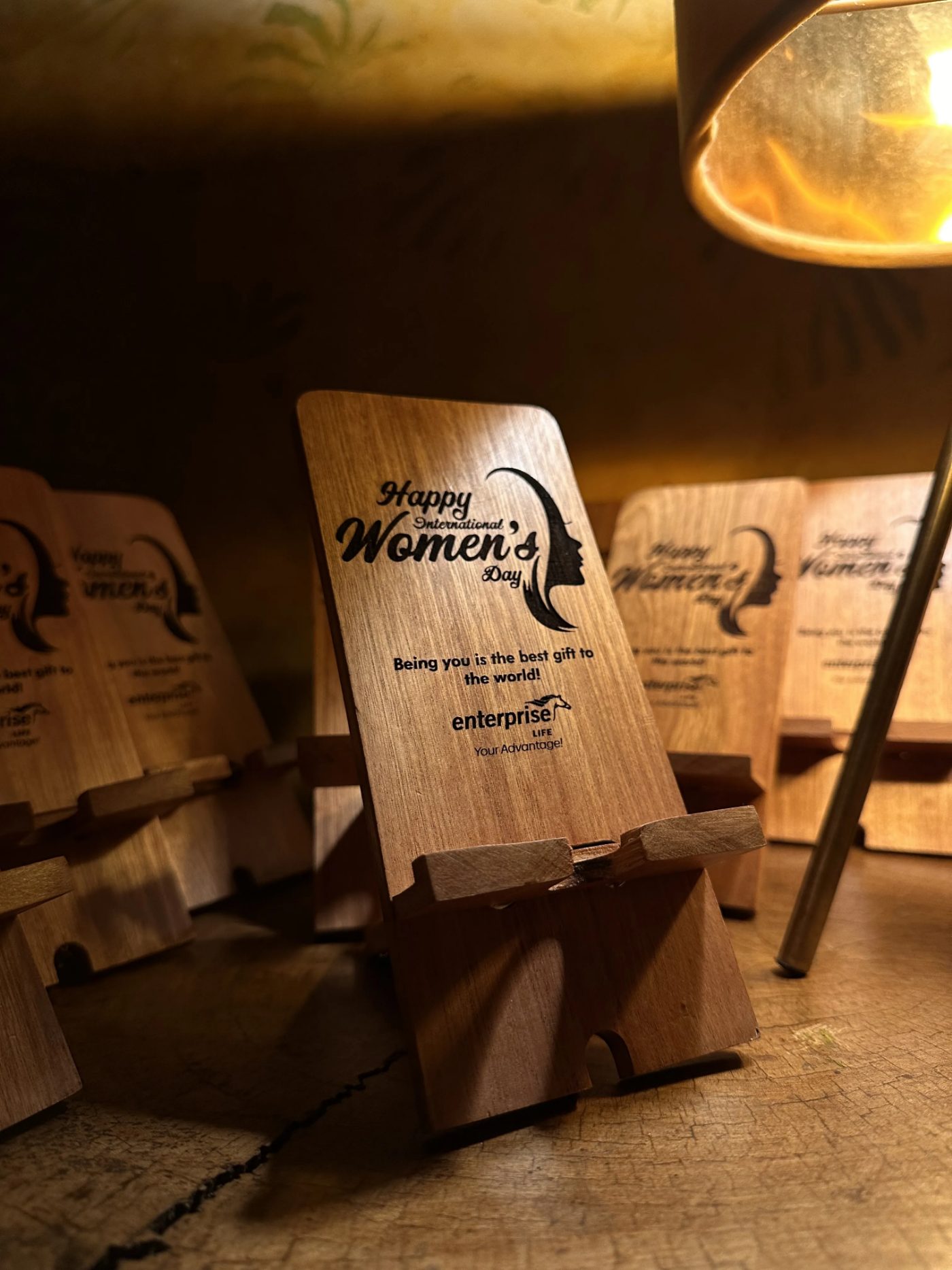 Wooden Phone Stands for International Women's day