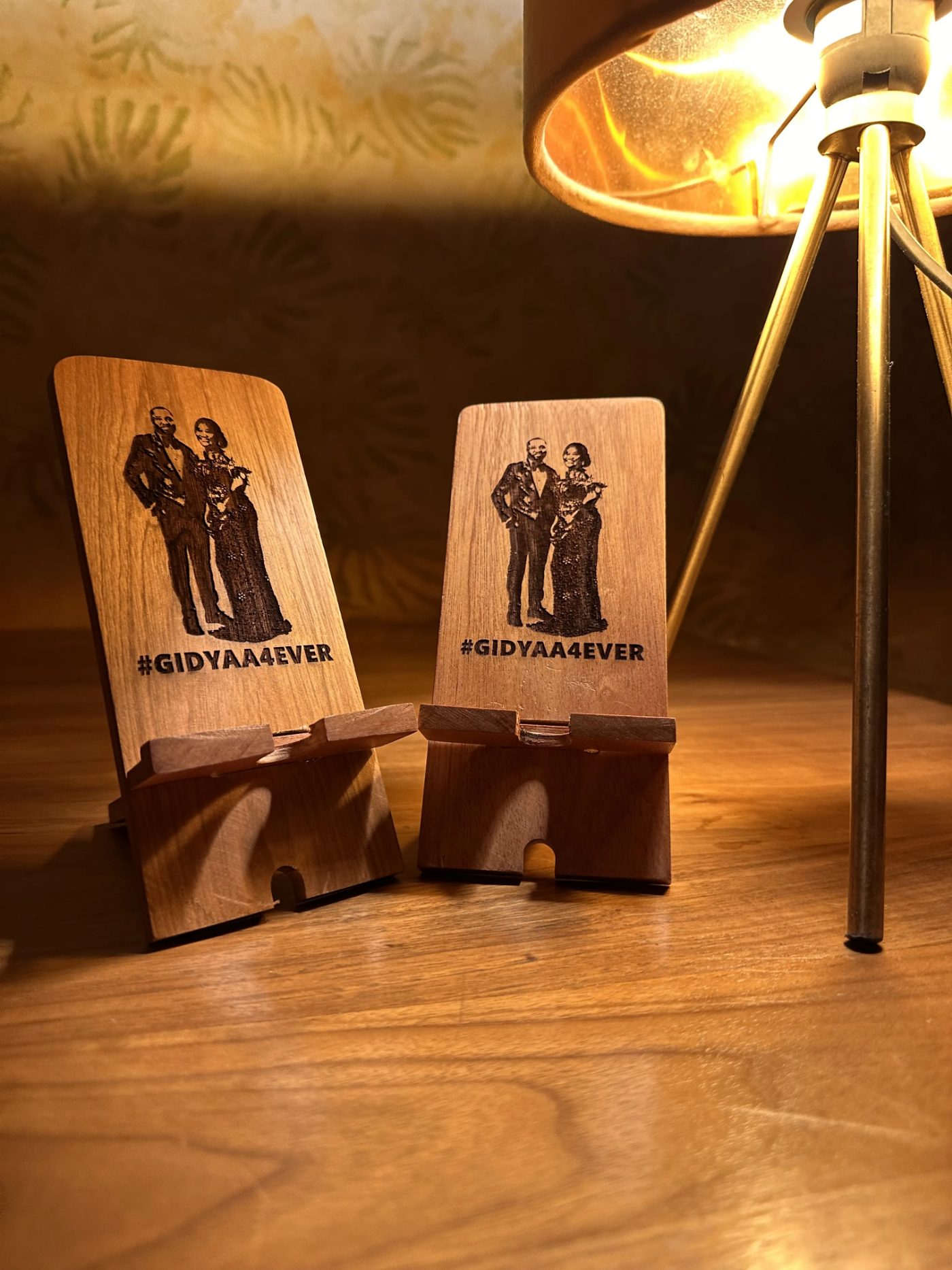 Couples Wooden Phone Stand — handcrafted wood by Mahogana in Accra, Ghana