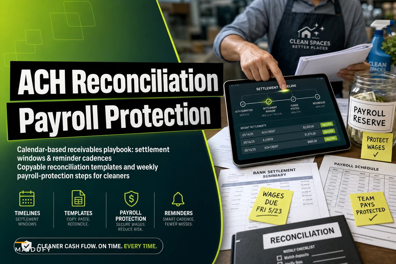 ACH & e-check reconciliation for cleaners: timelines, templates and payroll protections