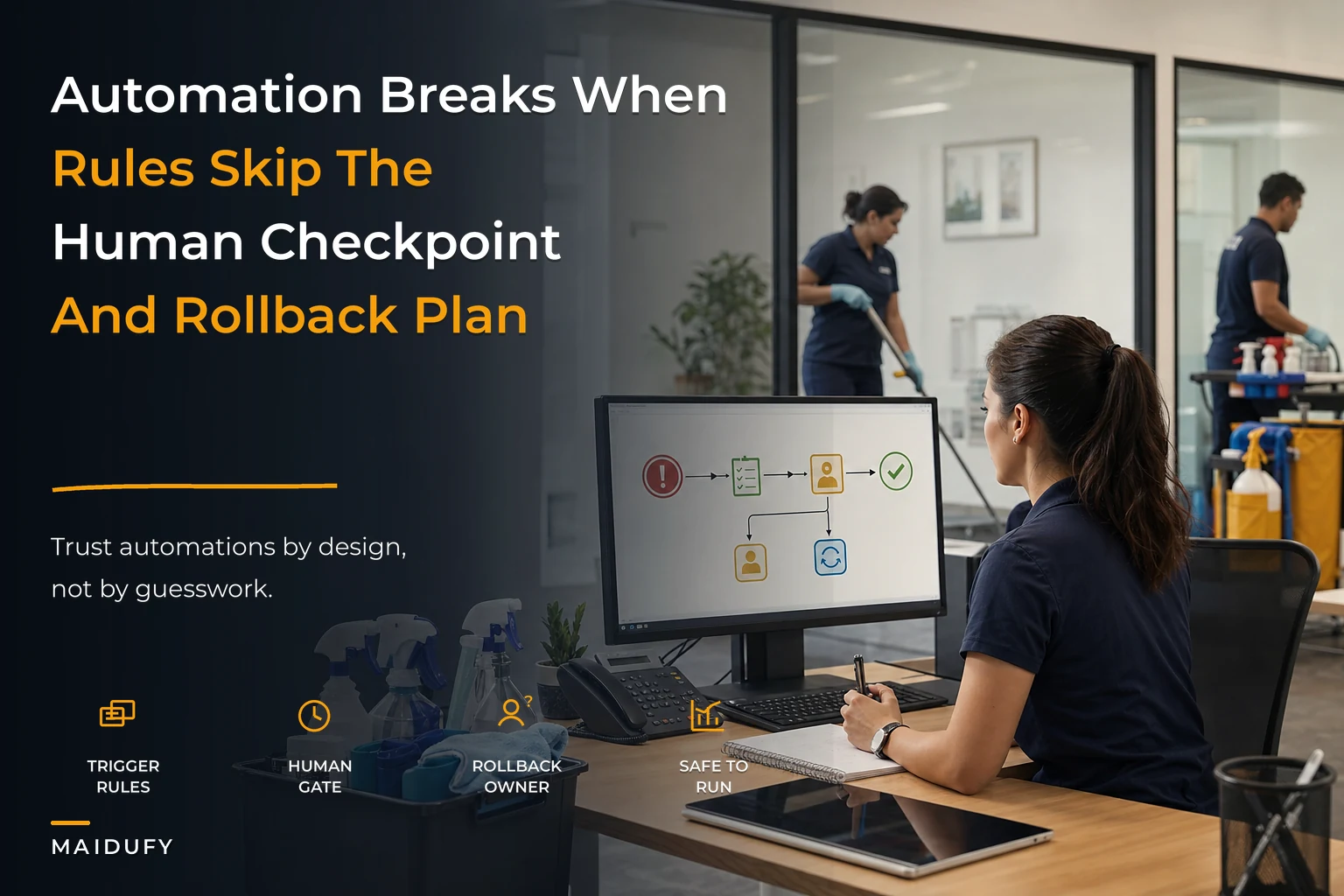 Automation governance for small cleaners: rules, human‑in‑loop checkpoints and rollback playbooks