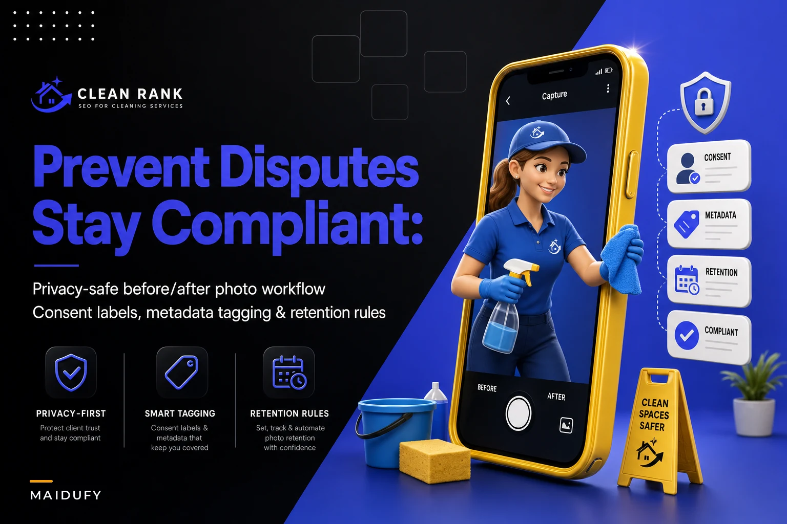 Prevent disputes and stay compliant: a privacy-safe before/after photo workflow with consent language and retention rules