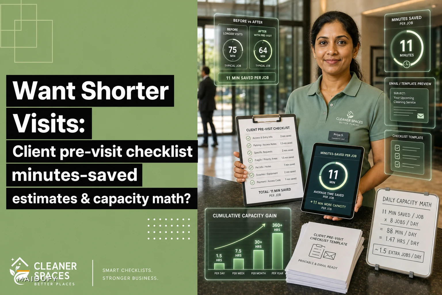 Want shorter visits? A client pre‑visit checklist with minutes‑saved estimates and capacity math