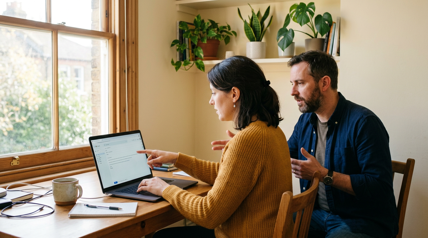 A small team reviewing email together