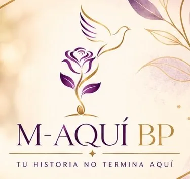 Logo M-Aquí BP: una paloma y una rosa