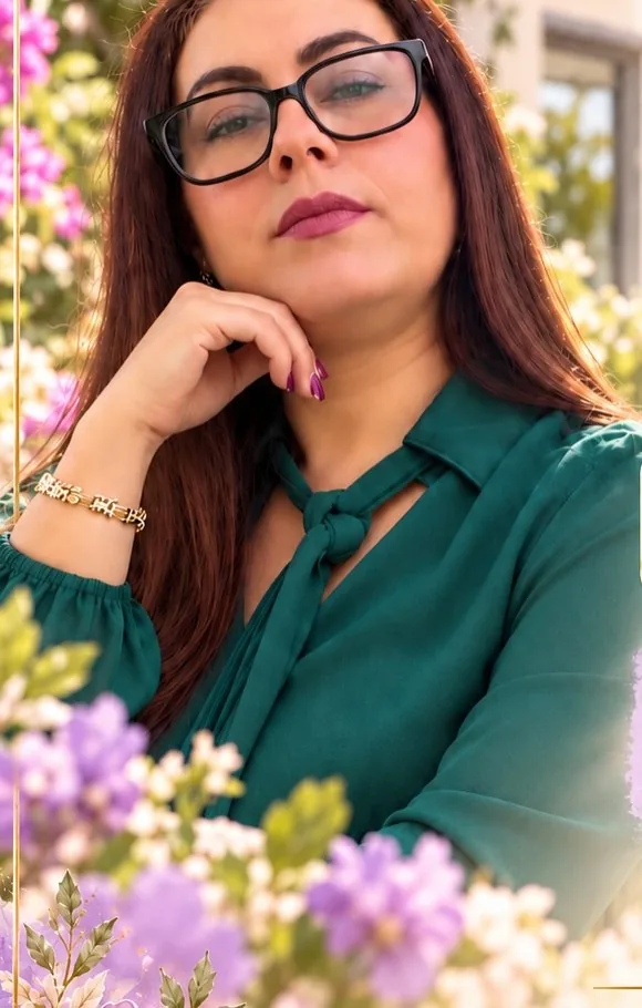 Retrato de Mairelys Borges con blusa verde