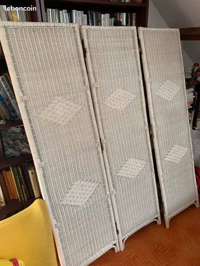 Paravent Osier Tresse blanc 3 pans