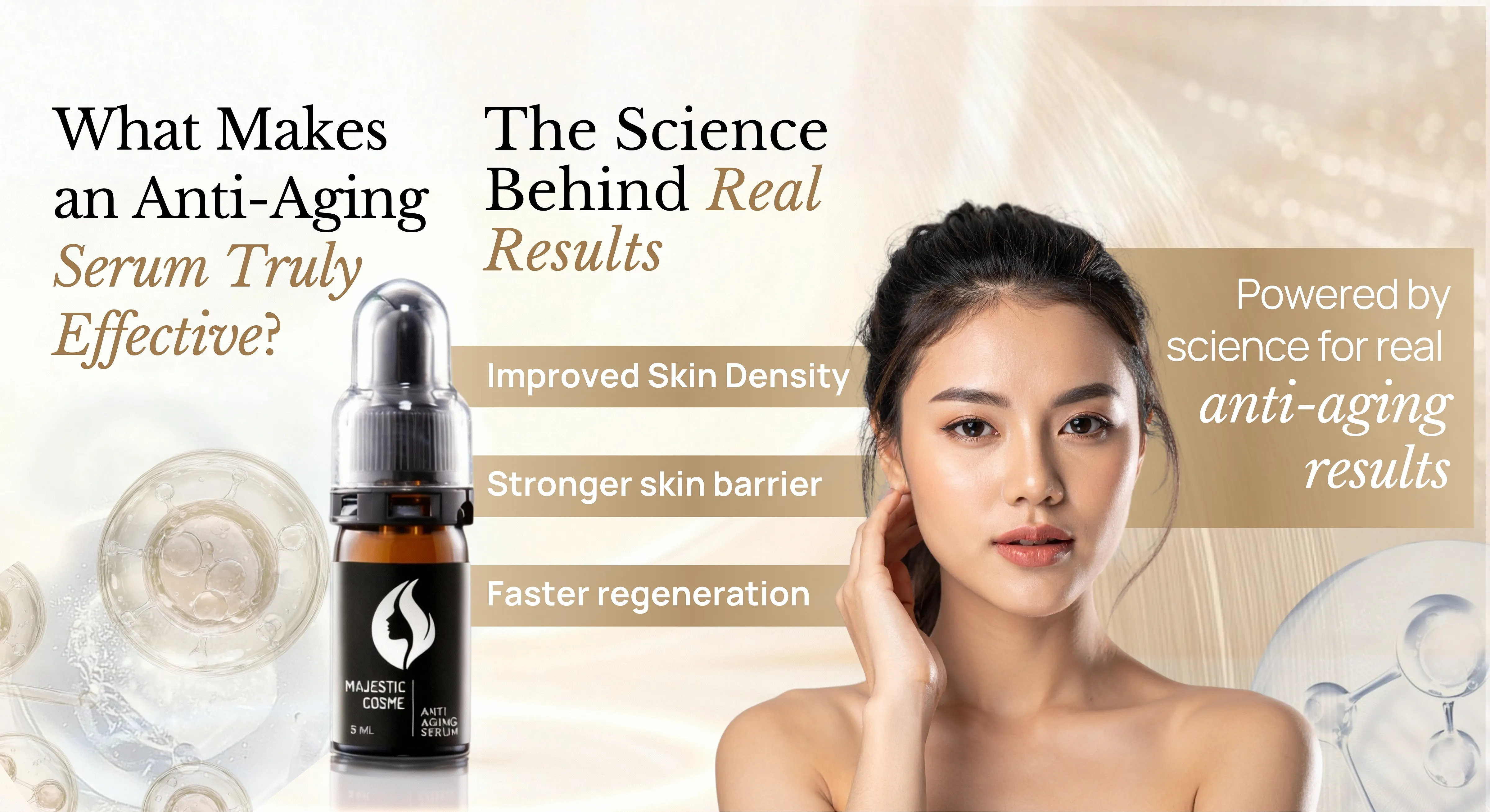 Majestic Skin human stem cell anti-aging serum by Majestic Cosme on a clean skincare flat lay