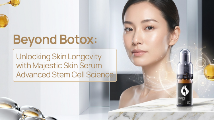 Majestic Skin Serum 20% ADSC-CM Japanese stem cell technology delivering skin longevity and cellular regeneration beyond Botox results