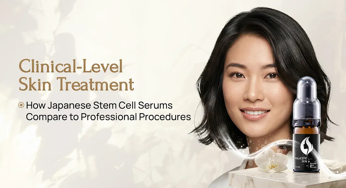 Majestic Skin Japanese stem cell serum bottle representing clinical-level skin treatment at home