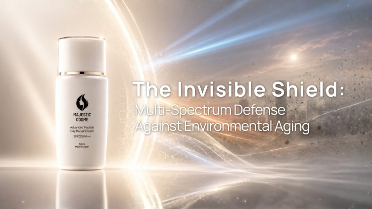 Majestic Day Repair Cream multi-spectrum environmental defense with Japanese Mineral Shield, Human-Type HSP protein repair, ASP Functional Peptide, and antioxidant blend against UV pollution blue light and infrared