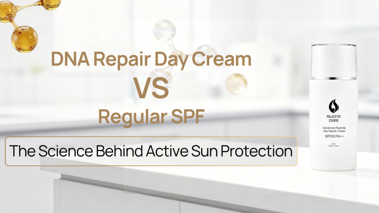 Majestic Day Repair DNA repair day cream vs regular SPF comparison Heat Shock Protein advanced skincare from Japan for women over 30